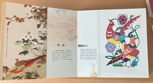 【画像】中国の先生が贈り物としてくださった、Paper Cut。鳥の切り絵が差し込まれ、全体で十数ページの本になっていた。切り絵でどうやってこの形を作るのか、想像が難しい。素晴らしい技術だと思う。