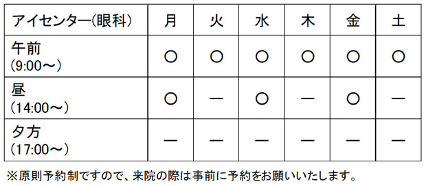 【画像】アイセンター金曜夕方外来終了のお知らせ
