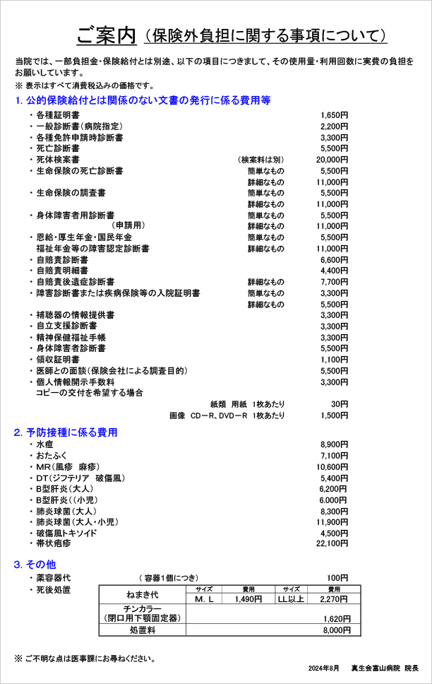 ご案内（保険外負担に関する事項について）